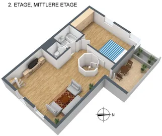 3-D Grundriss, mittlere Etage