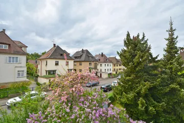 Blick vom Balkon ins Grüne